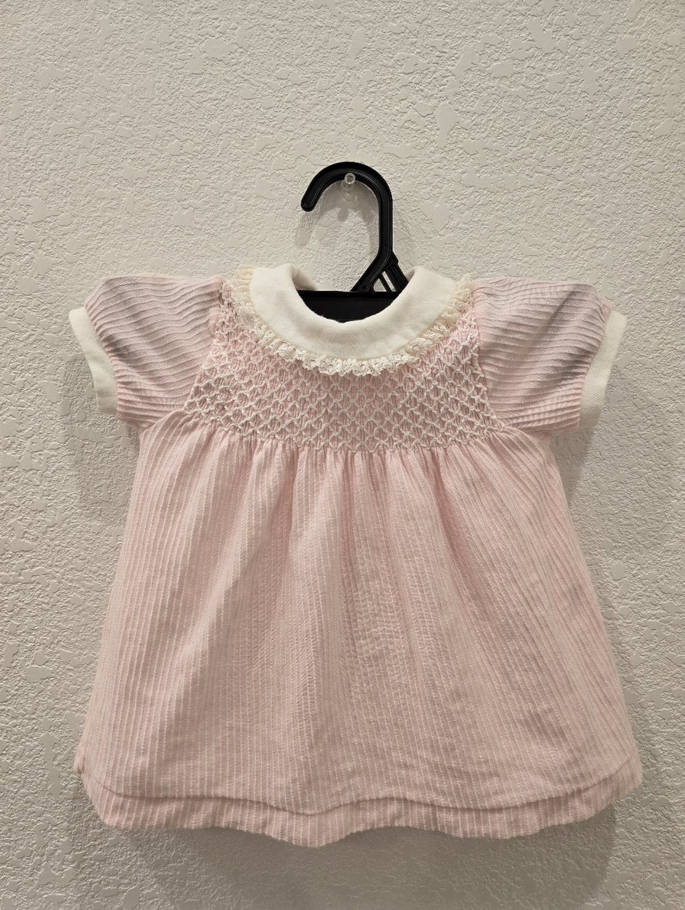 Vintage 70's Carters Classic Dress Pink Smocked Lace 1year